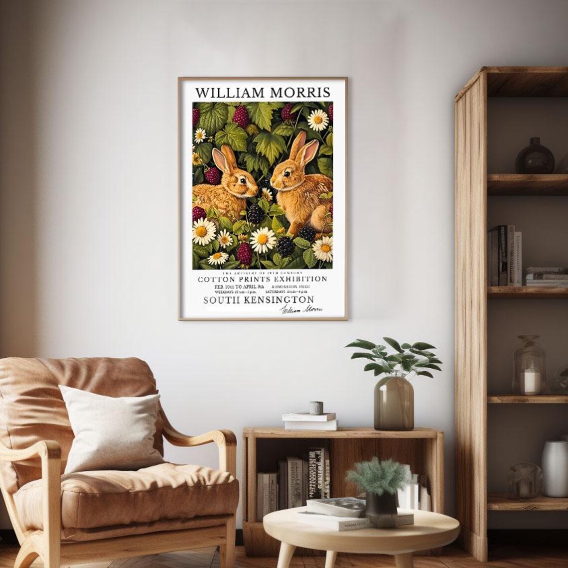 William Morris Two Rabbits Berries Daisies Cotton Prints Exhibition Poster - Image 2
