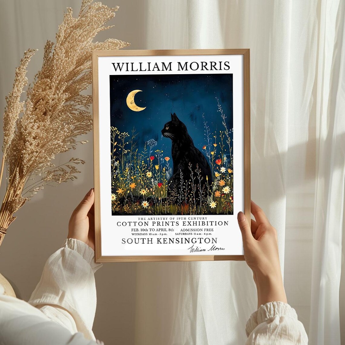 William Morris Black Cat Moonlit Garden Cotton Prints Exhibition Poster - Image 3