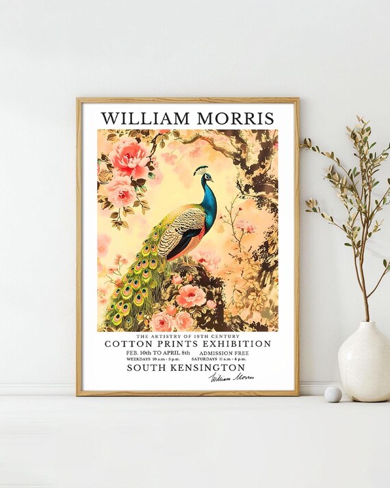 William Morris Peacock Roses Chinoiserie Cotton Prints Exhibition Poster