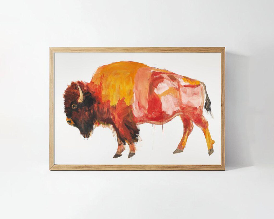 Colorful Bison Abstract Red Orange Modern Wildlife Artwork Poster