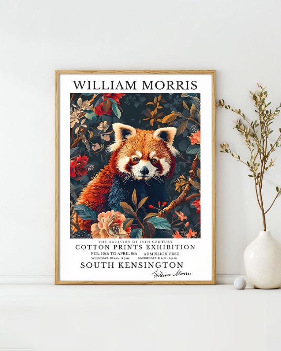 William Morris Posters Red Panda Animal Art Print Vintage Exhibition Wall Deco William Morris Exhibition Poster