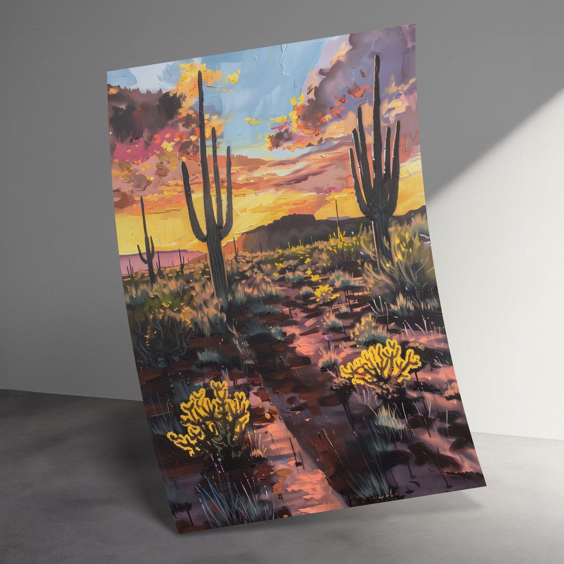 Saguaro Cactus Silhouette Dramatic Desert Sunset Trail Poster - Image 3