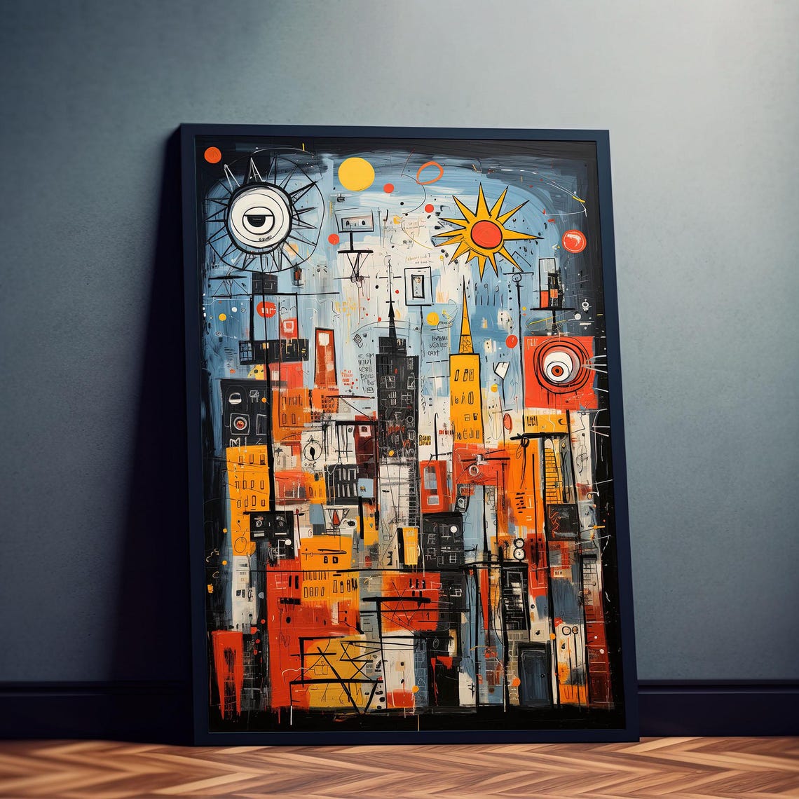 Urban Sun Abstract Cityscape Blazing Sun Basquiat Style Art Poster - Image 3