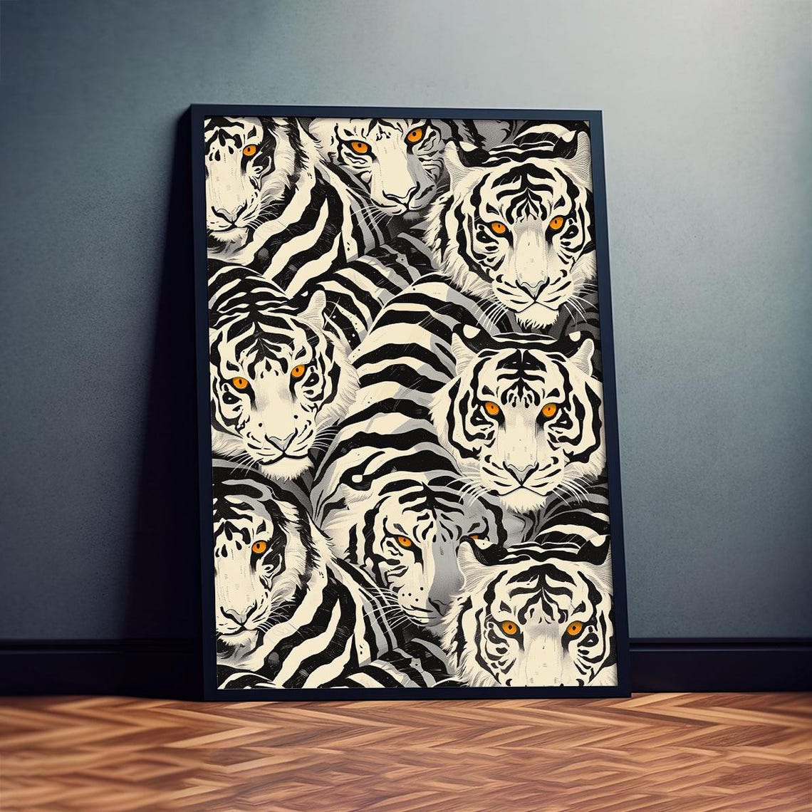 White Tigers Pattern Bold Orange Eyes Wild Animal Art Poster