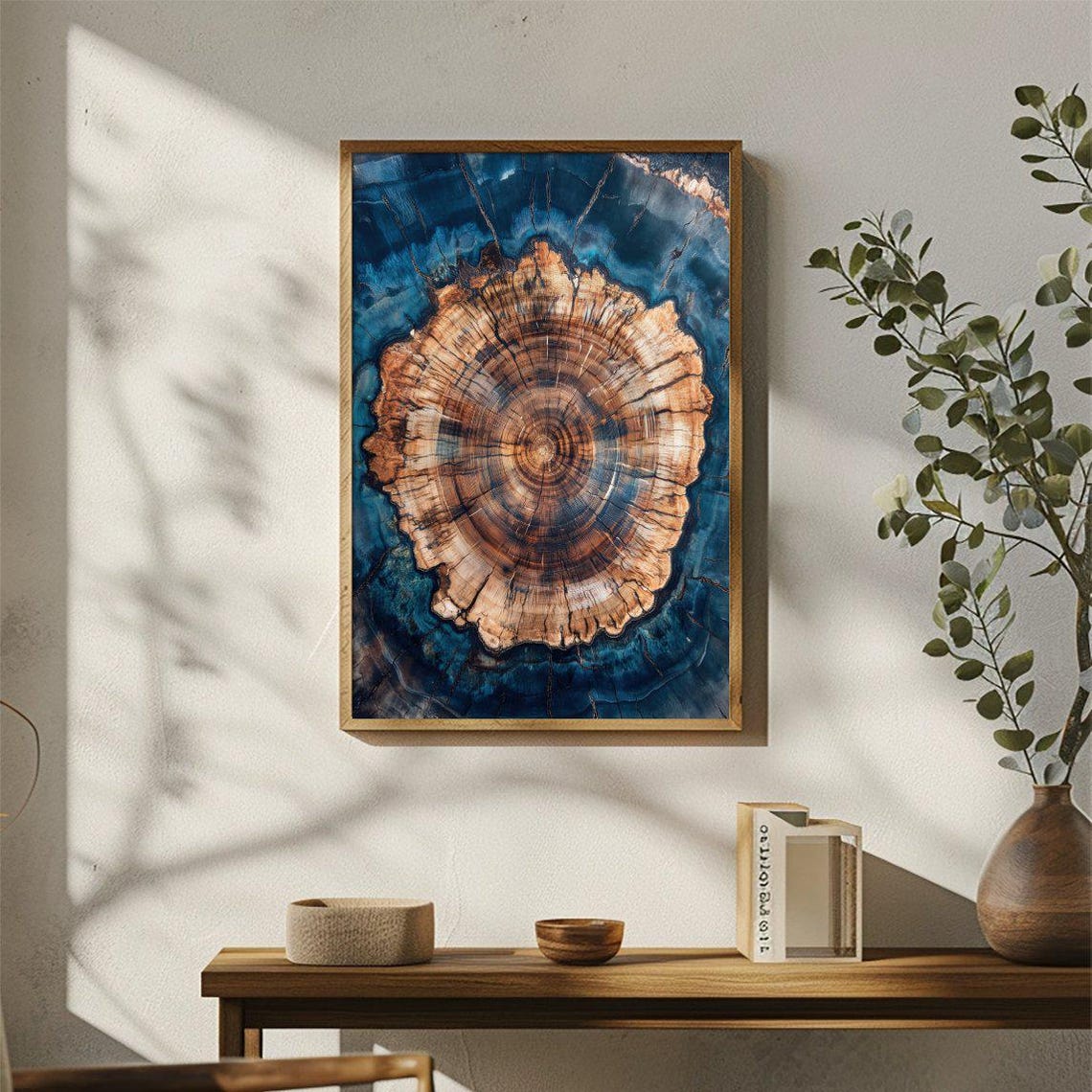 Petrified Wood Tree Ring Cross Section Blue Stone Nature Poster - Image 3