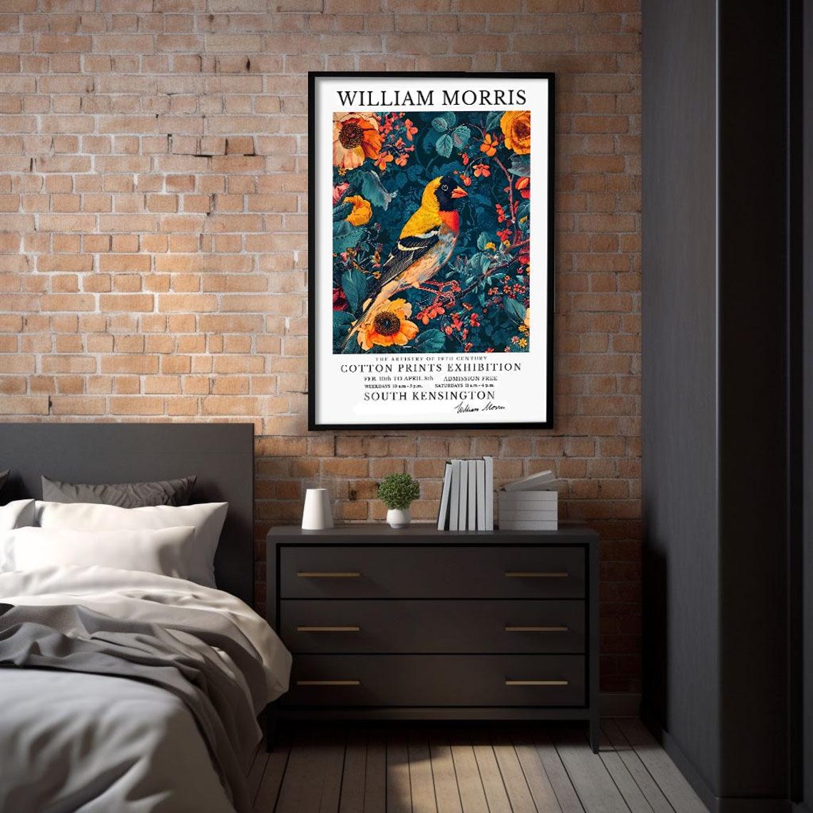 William Morris Yellow Bird Floral Cotton Prints Exhibition Art Poster - Image 2