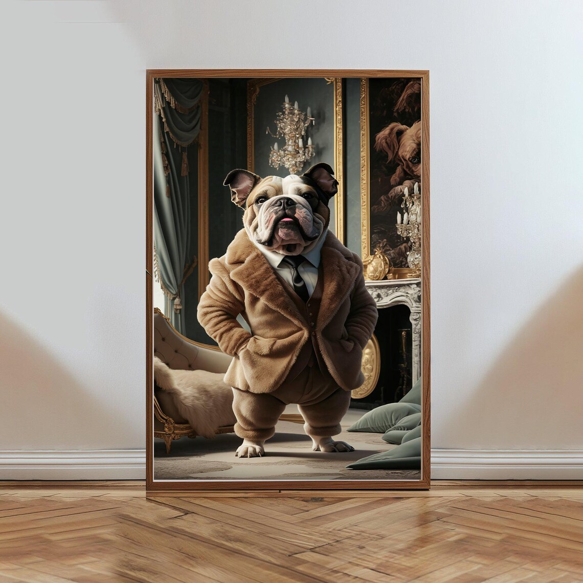 Bulldog in Suit Gentleman Dog Funny Vintage Room Portrait Poster