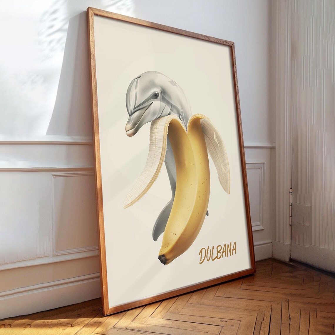 Funny Dolbana Surreal Dolphin Wearing Banana Animal Art Poster - Image 3