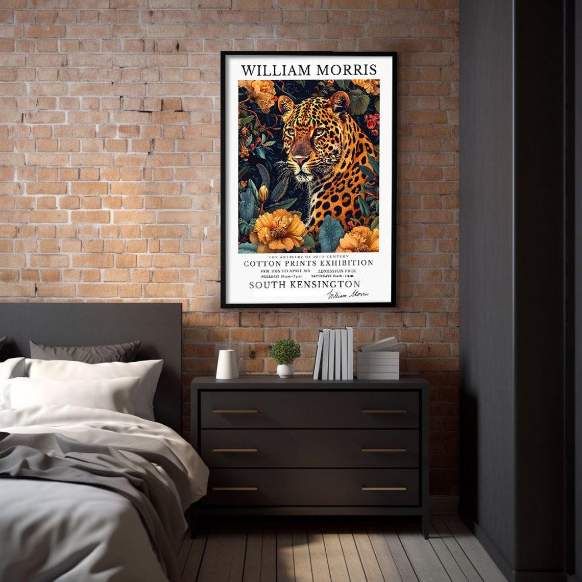 William Morris Leopard Portrait Gold Flowers Cotton Prints Art Poster - Image 2