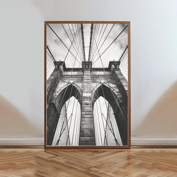 Black And White Brooklyn Bridge Wall Art Architectural Print Nyc Photography Urban Decor Modern Art Poster
