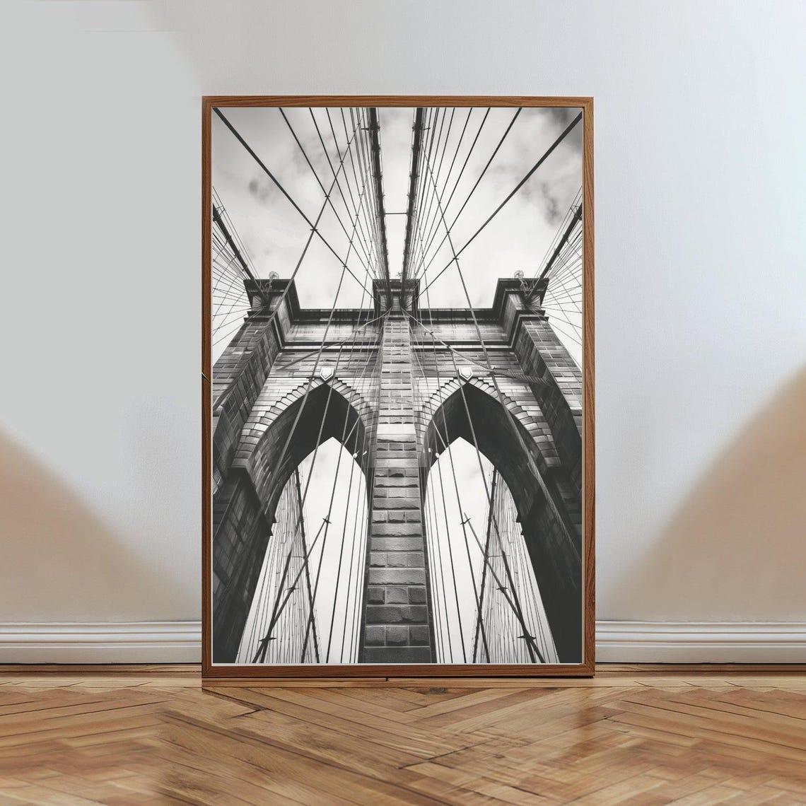 Brooklyn Bridge Tower Black and White Suspension Cables Photo Poster