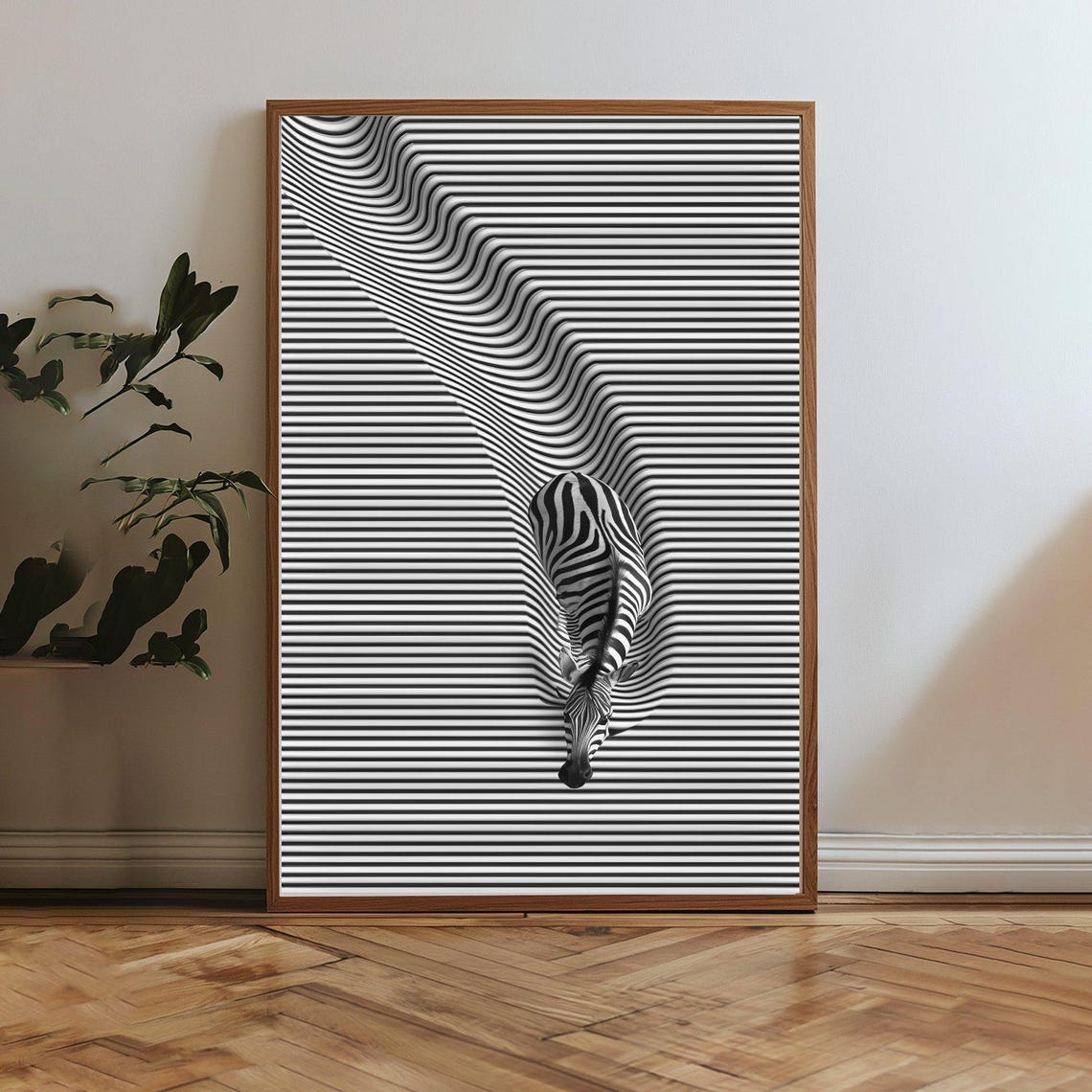 Zebra Stripes Optical Illusion Black White Wavy Surreal Art Poster