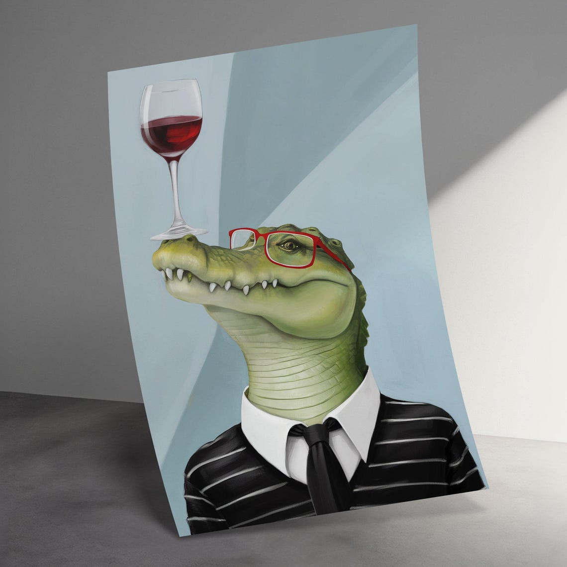 Dapper Alligator in Suit and Tie Balancing Wine Glass Poster - Image 3