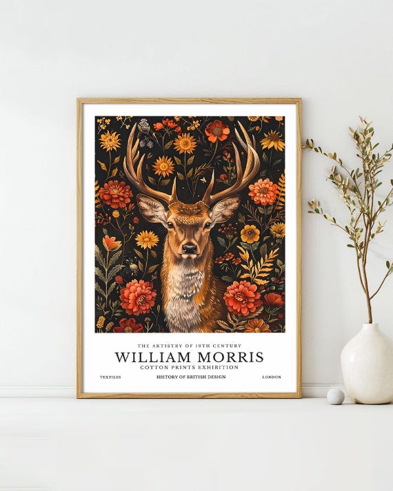 William Morris Posters Majestic Deer Animal Art Print Vintage Exhibition Wall Deco William Morris Exhibition Poster