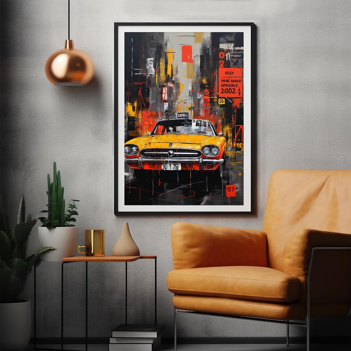 Taxi Tango Yellow Vintage Cab Basquiat Style City Street Art Poster - Image 2