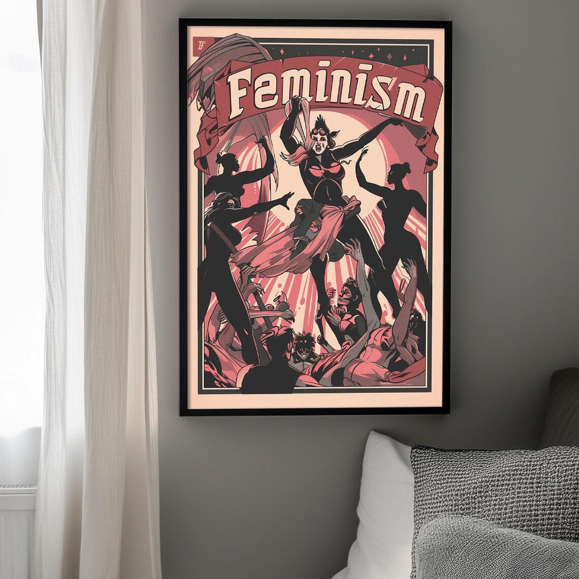 Empowered Feminism Banner Women Rising Retro Illustration Art Poster - Image 2