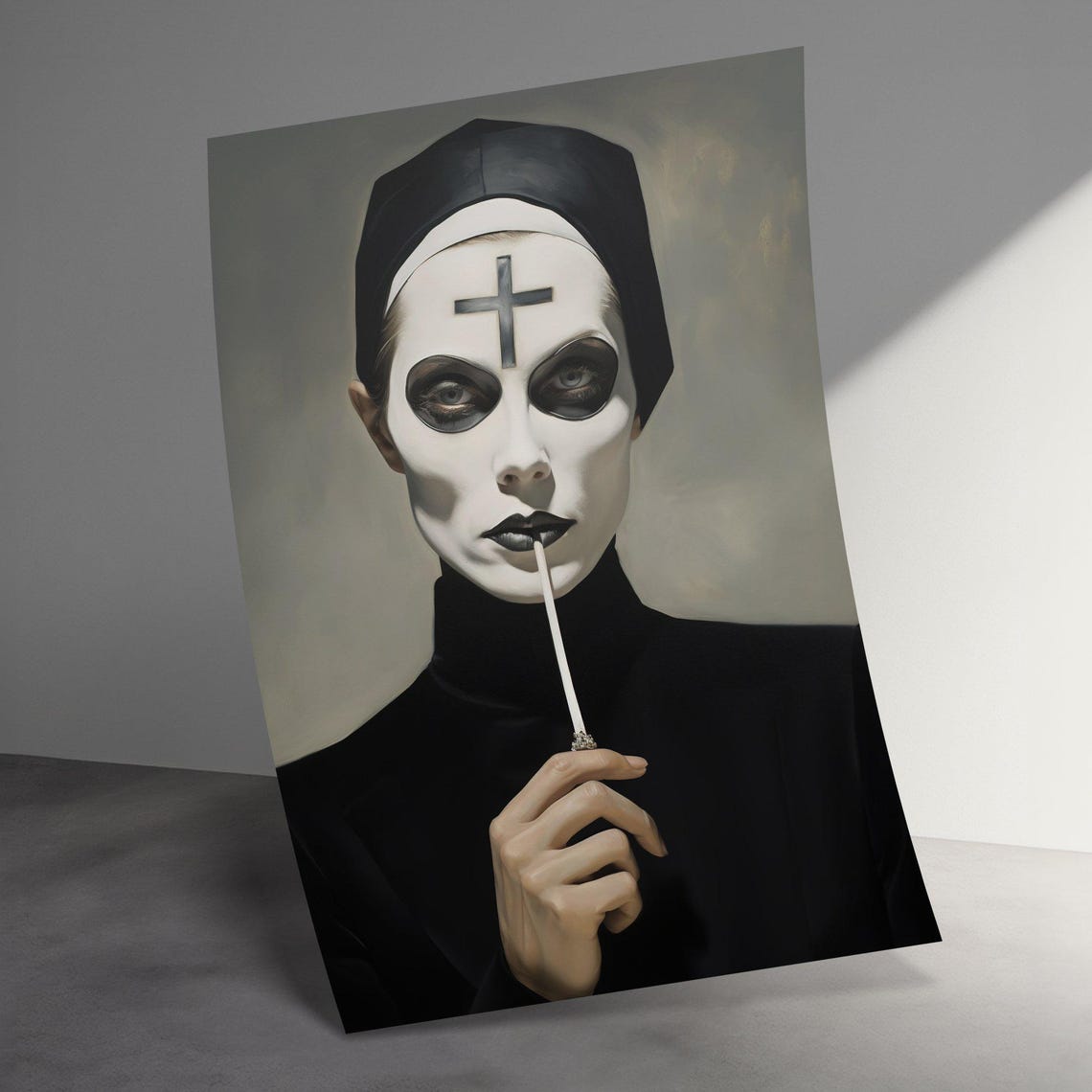 Dark Gothic Nun Portrait Painted White Face Mystical Style Poster - Image 3