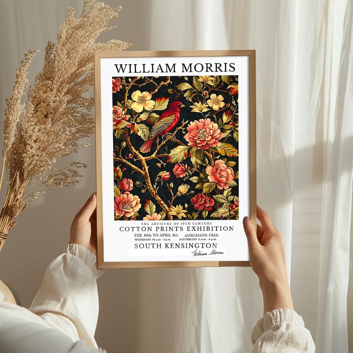 William Morris Red Cardinal Floral Botanical Exhibition Poster - Image 3
