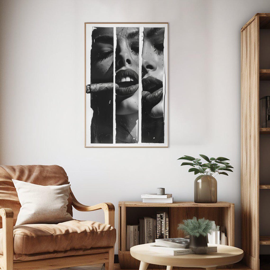 Vintage Glamour Woman Smoking Cigar Torn Paper Triptych Poster - Image 2