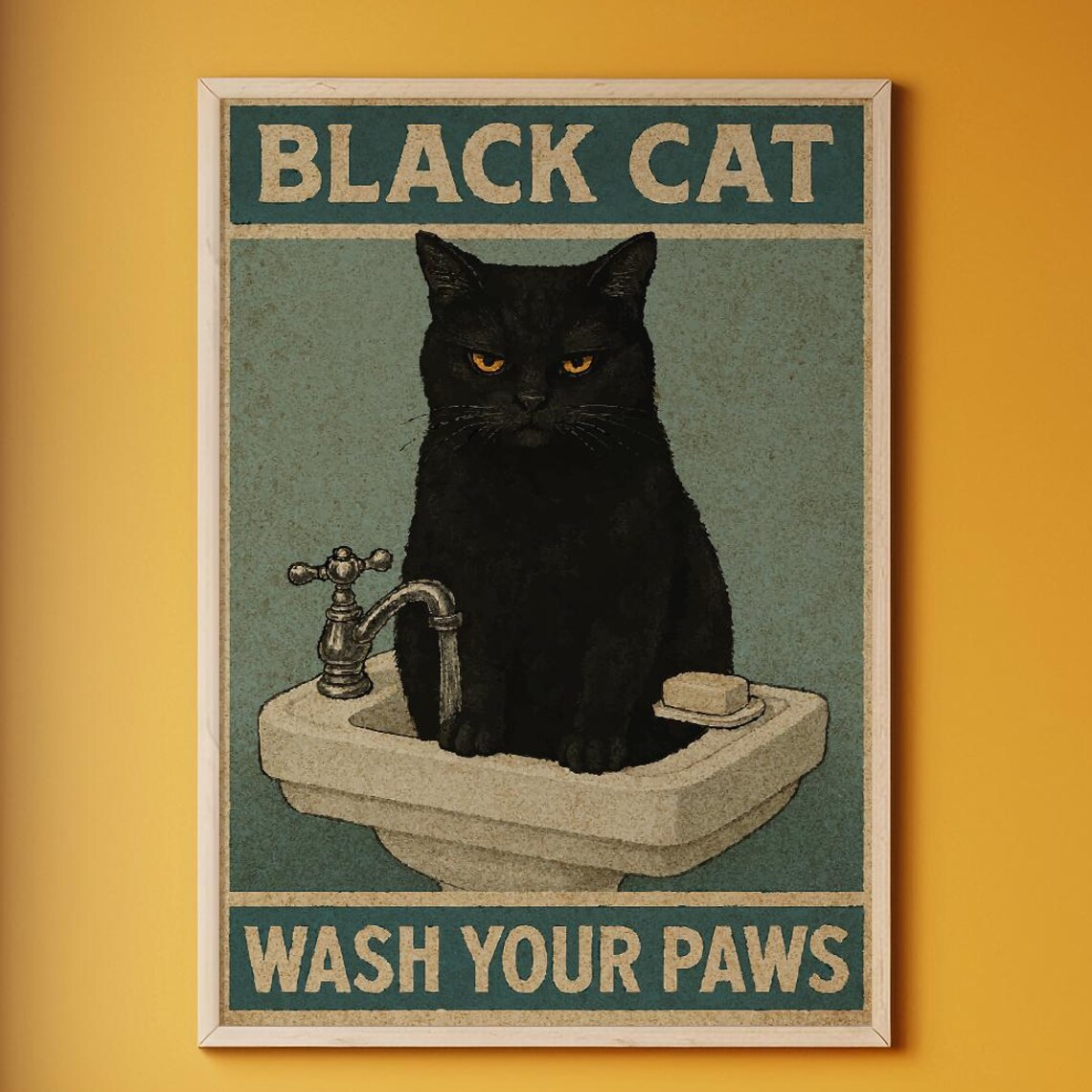 Black Cat Wash Your Paws Retro Funny Bathroom Sink Vintage Decor Poster - Image 6