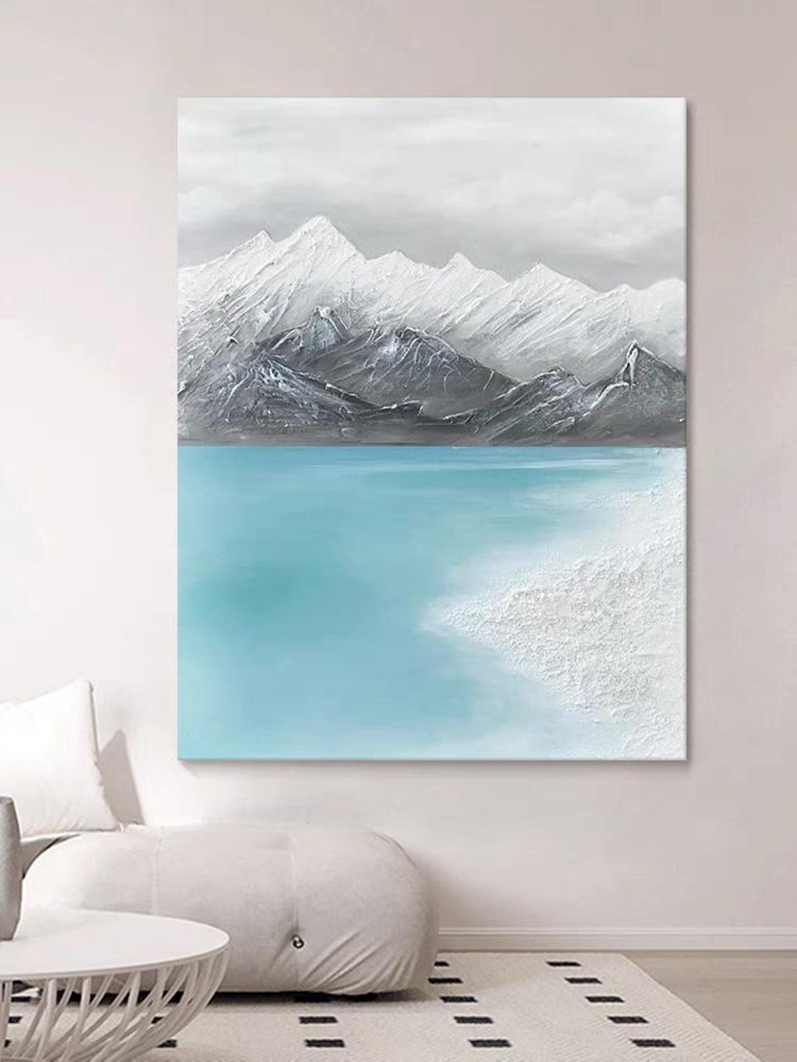 Turquoise Lake Beneath Snowy White Mountains Calm Landscape Poster - Image 2