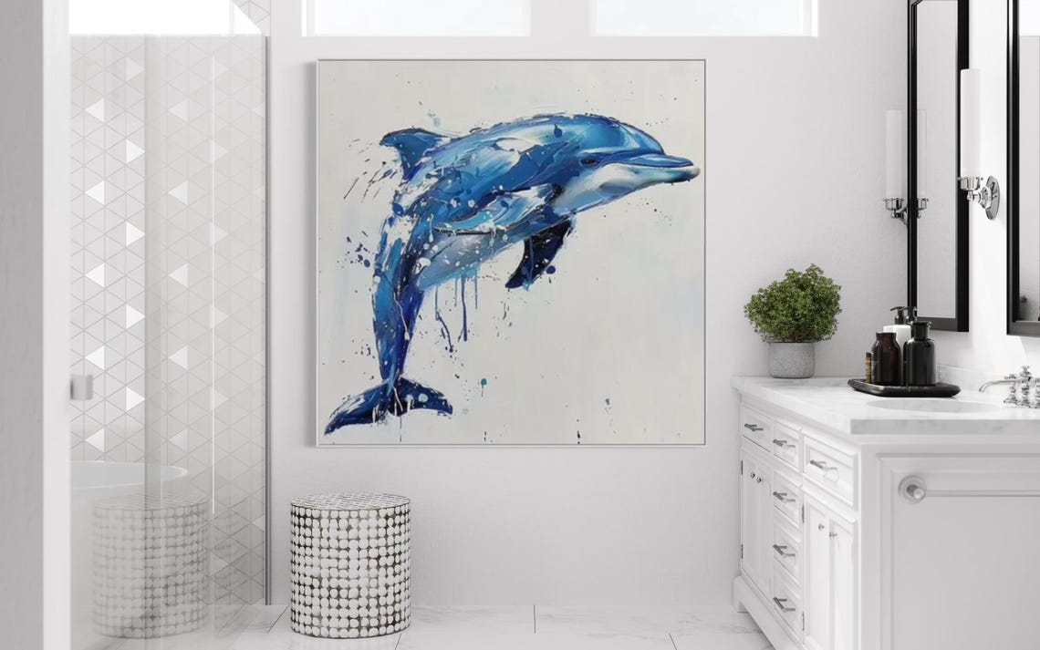 Leaping Blue Dolphin Watercolor Splash Square Marine Animal Poster - Image 4