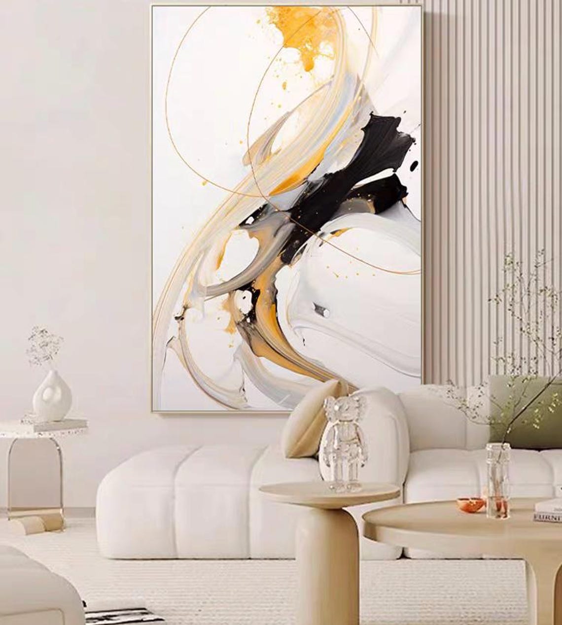 Black Gold and White Swirling Ink Style Modern Abstract Art Poster - Image 3