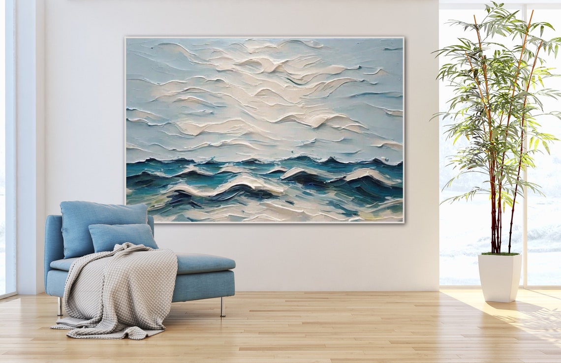 Pale Blue Textured Ocean Waves Serene Abstract Seascape Poster - Image 3