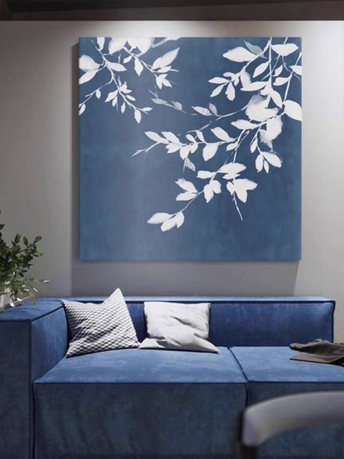 White Branches on Deep Blue Wabi Sabi Botanical Painting Poster - Image 4