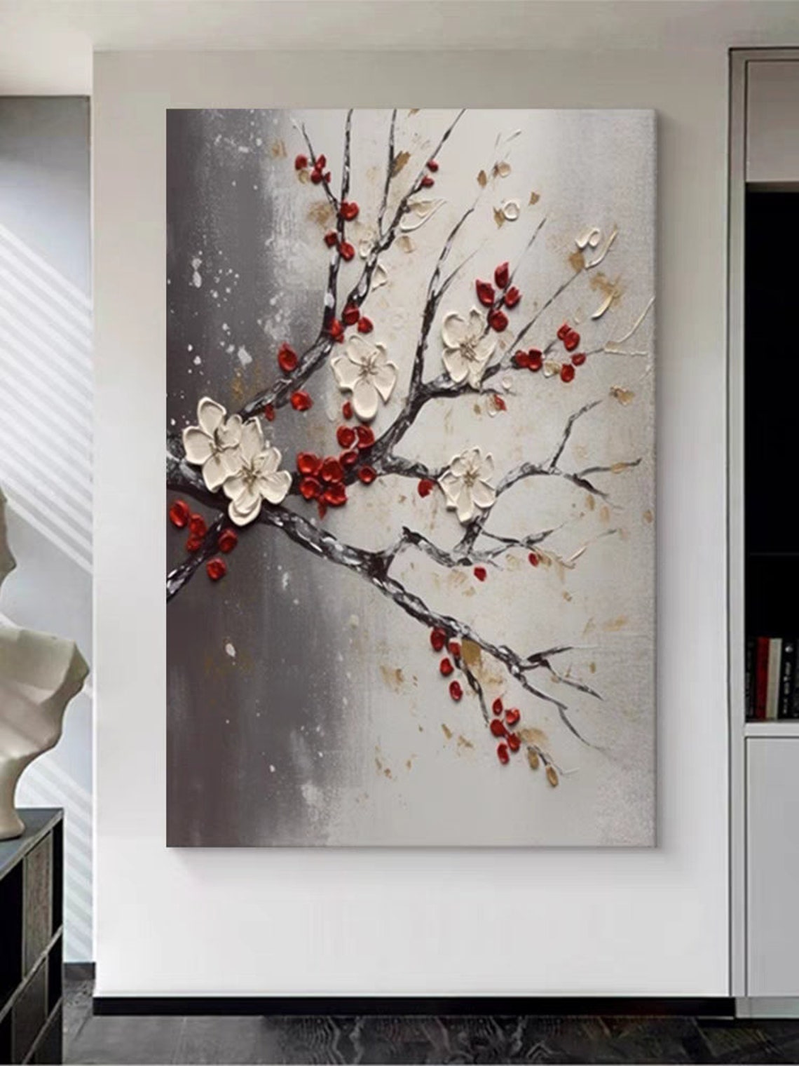 Cherry Blossom Branch Red Berries White Bloom Elegant Floral Poster - Image 3