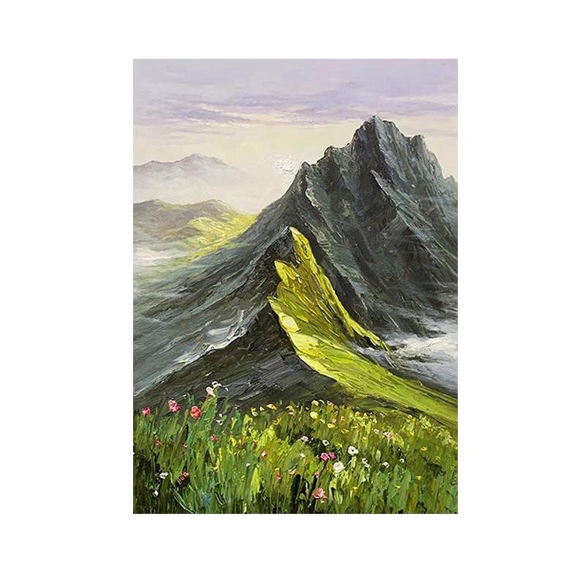 Handmade Green Hill Oil Painting Vertical Large Size Nature Artwork Custom 3d Textured Art Fresh Style Painting Home Wall Decor - Image 2