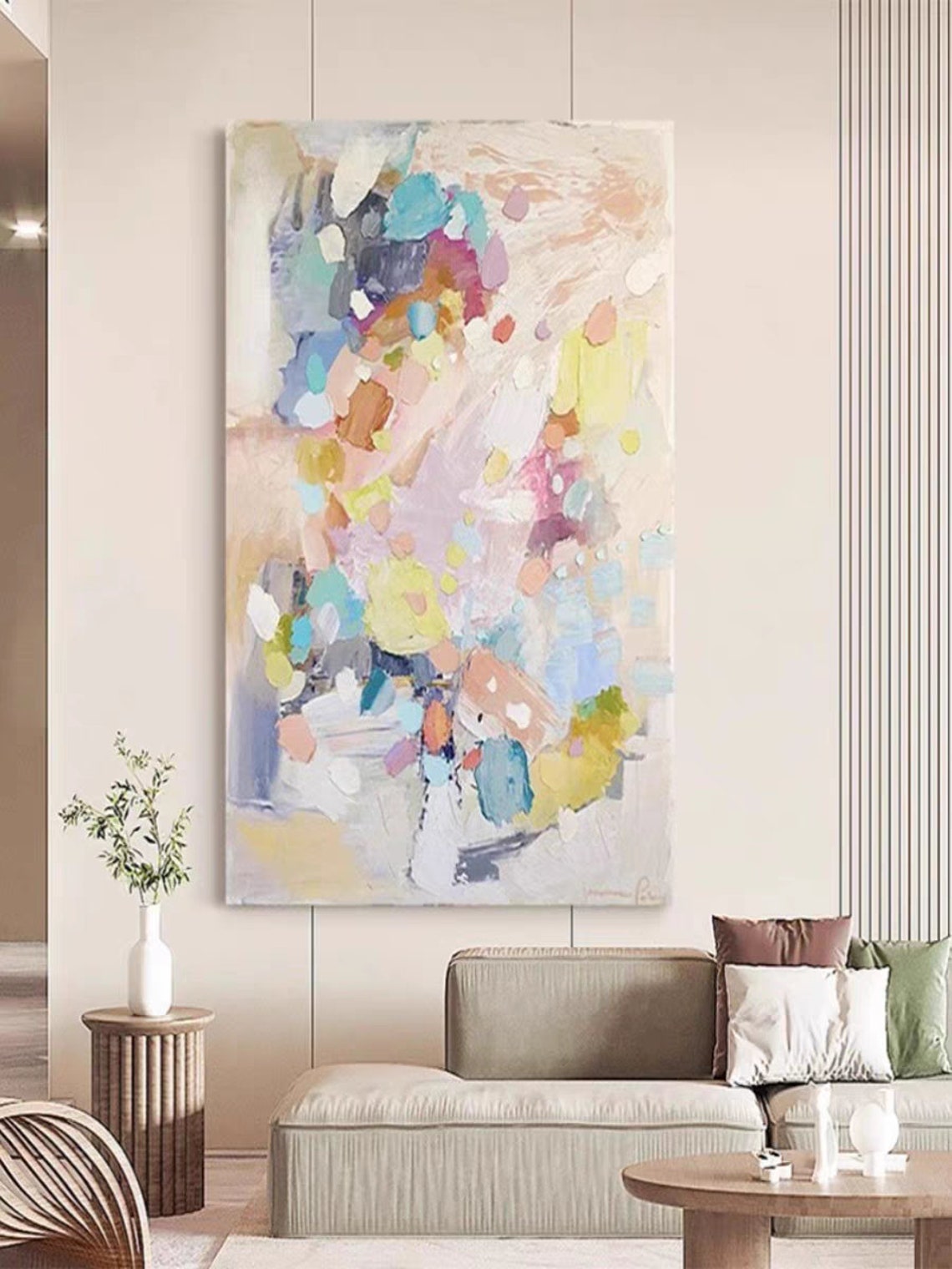 Pastel Abstract Blobs Pink Blue Yellow Mosaic Cheerful Art Poster - Image 4