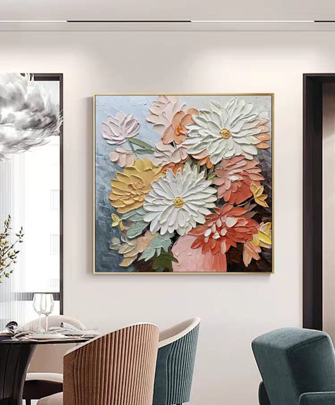Vibrant Chrysanthemum Bloom White Pink Yellow Bold Floral Poster - Image 3