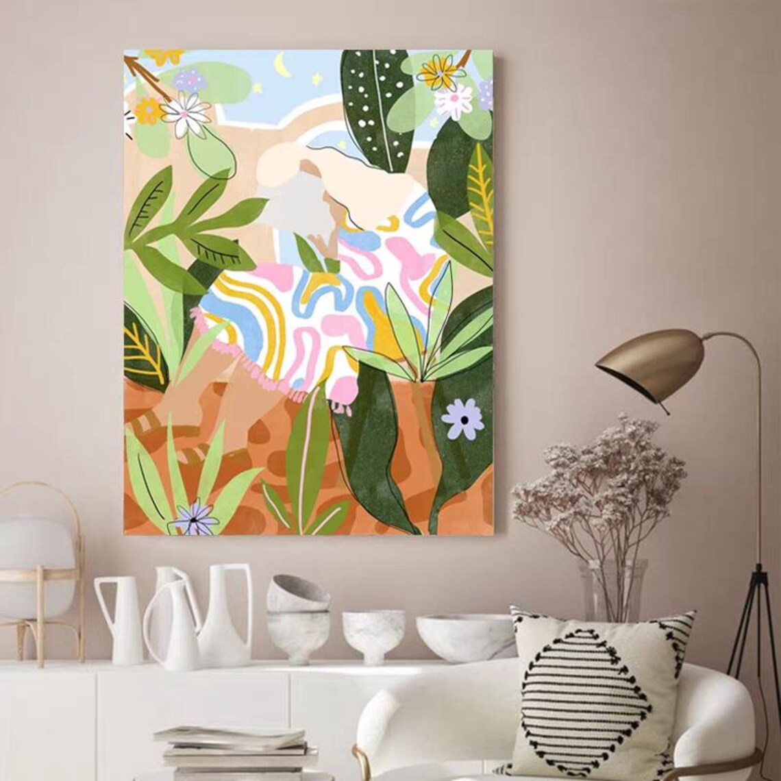 Woman Relaxing in Tropical Leaves Playful Illustration Poster - Image 4