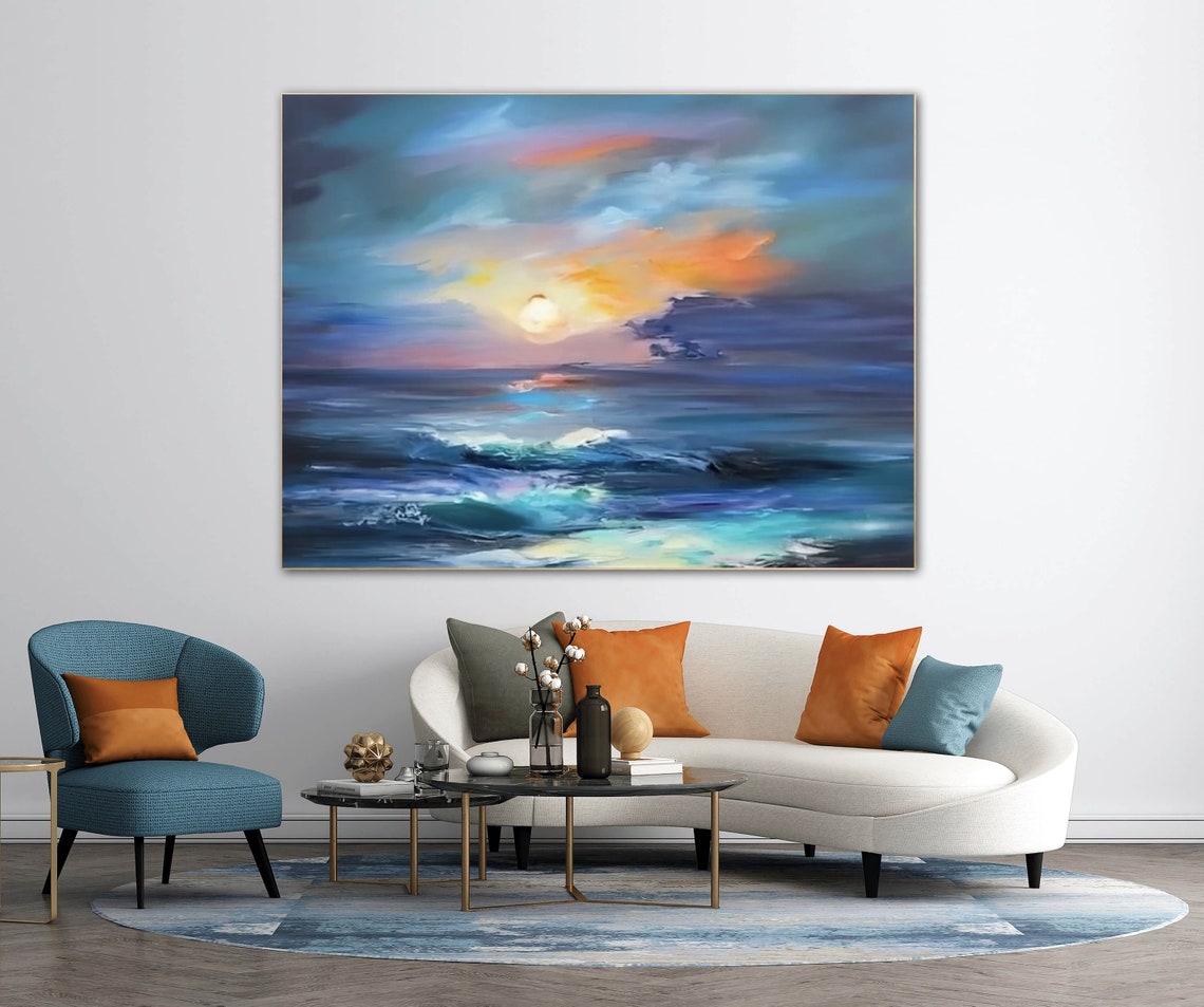 Sunset Over Rolling Ocean Waves Dramatic Clouds Seascape Poster - Image 2