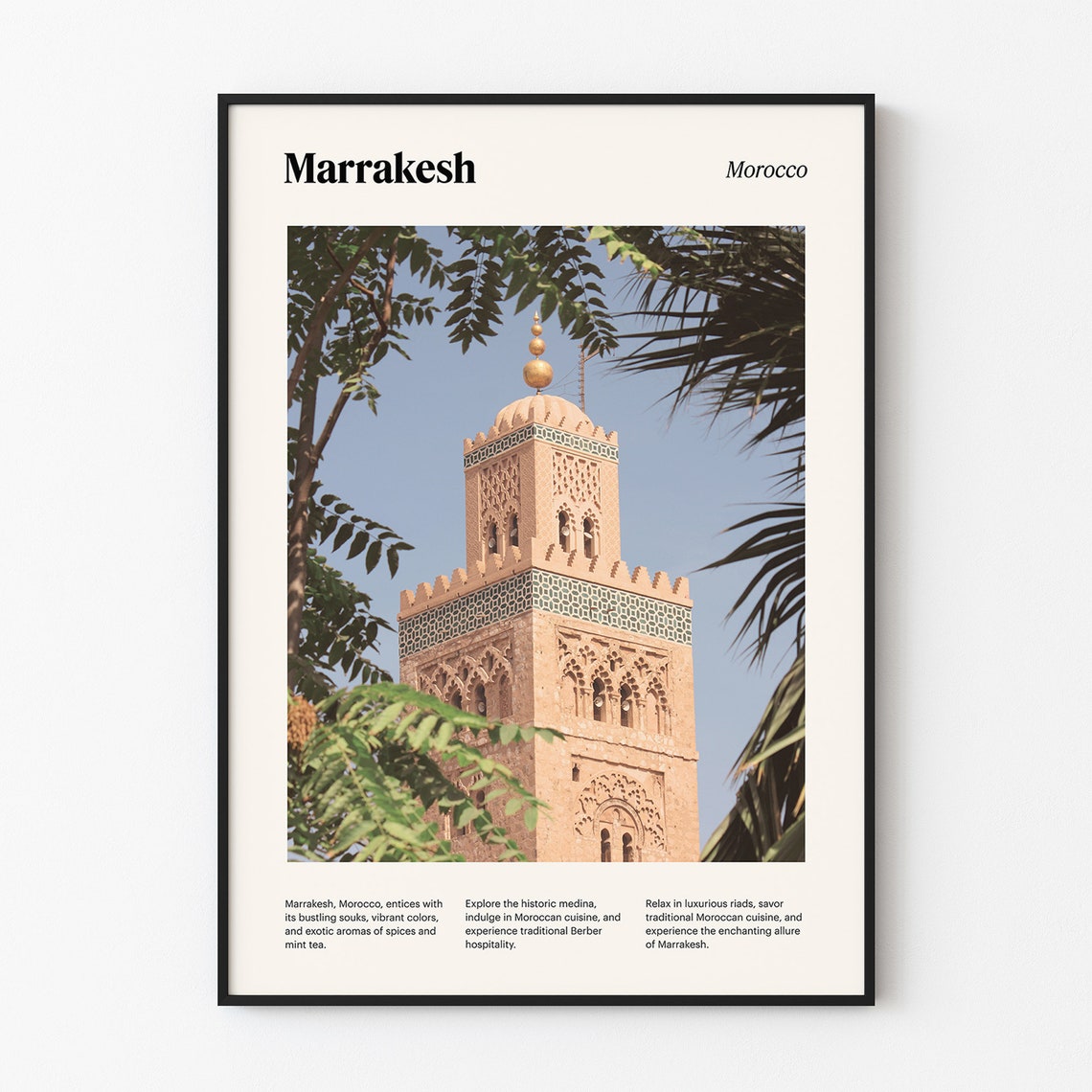 Marrakesh Koutoubia Mosque Minaret Palm Framed Morocco Poster - Image 4