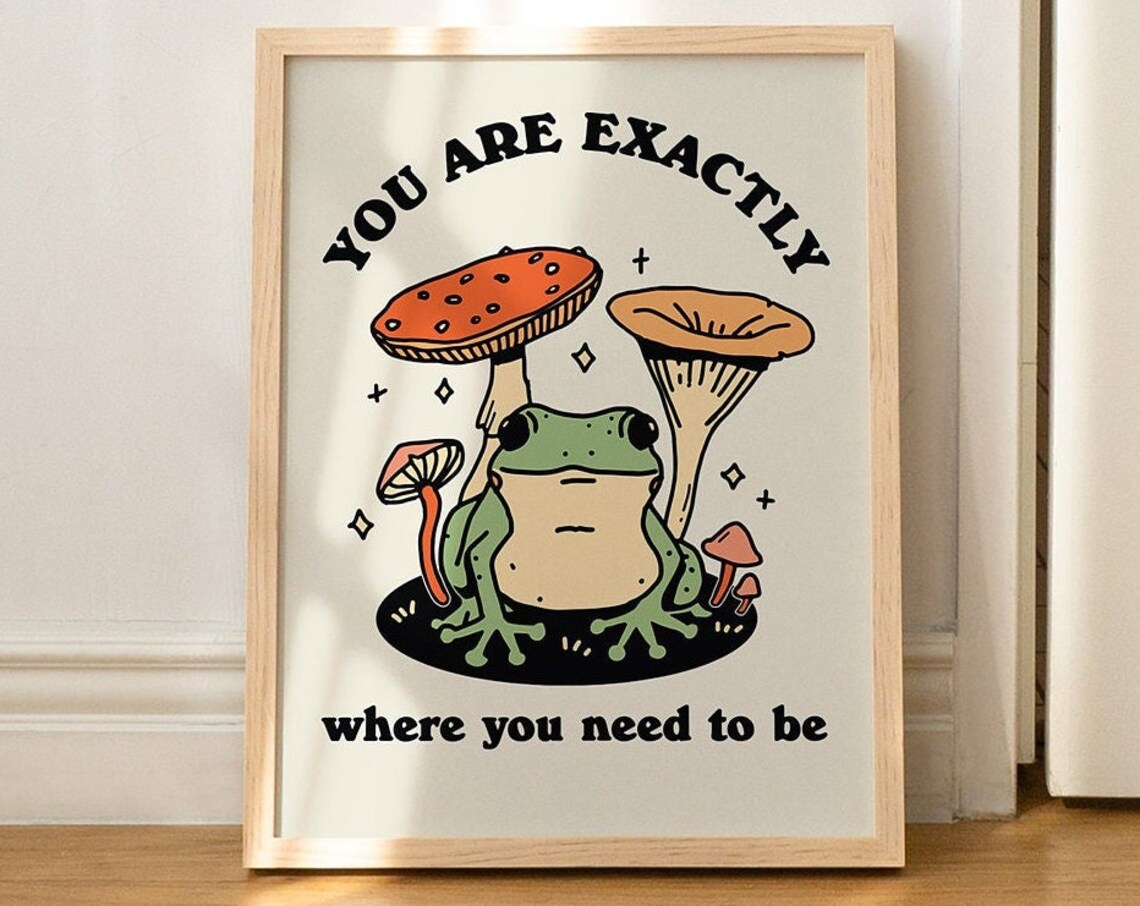 Retro Frog Mushroom Positive Quote Poster Print