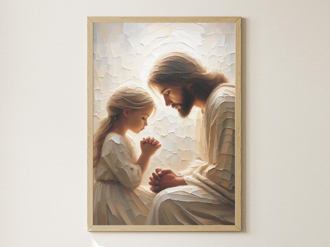 Her Little Prayer: Jesus and Little Girl Art Print