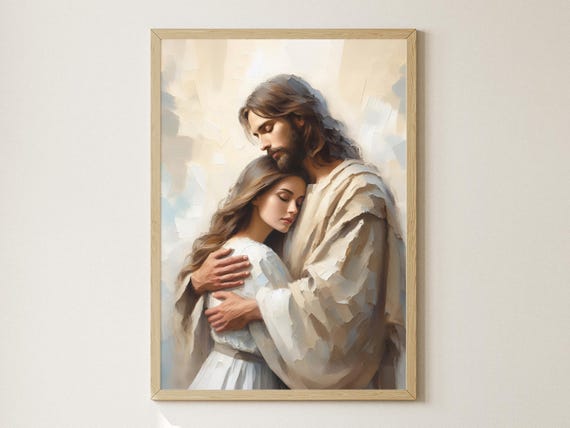 Close To His Heart Jesus Hugging Woman Art