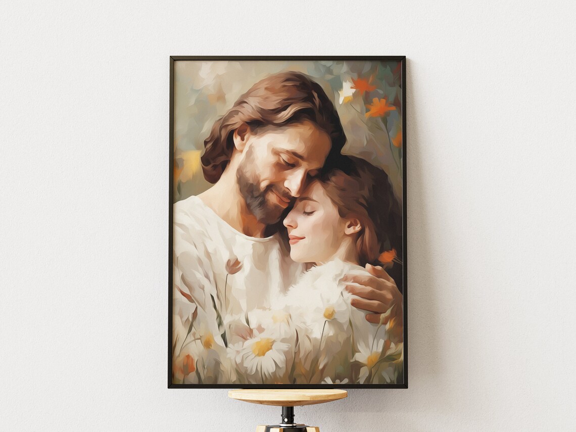 Jesus Hugging Woman Jesus Heals A Woman Jesus And Woman Christian Wall Art Baptism Decor Religious Wall Art Church Decoration Hallway - Image 2