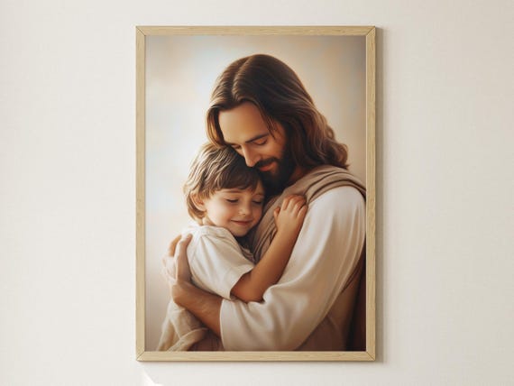 Jesus Hugging Boy Lds Baptism Gift Boy First Communion Gift Nursery Bible Verse Wall Art Christian Preschool Artwork Catholic Painting