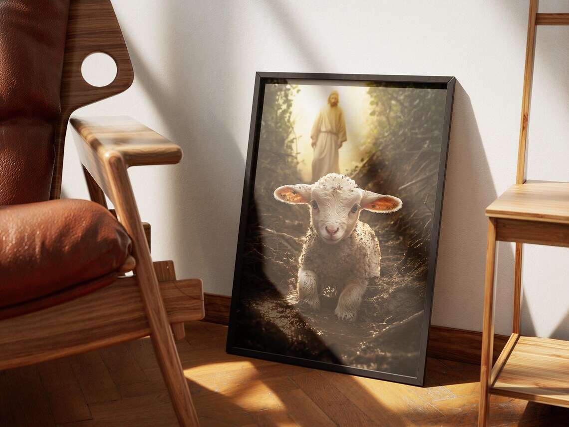 Lost Sheep Lamb Running to Jesus Light Parable Christian Art Poster - Image 4