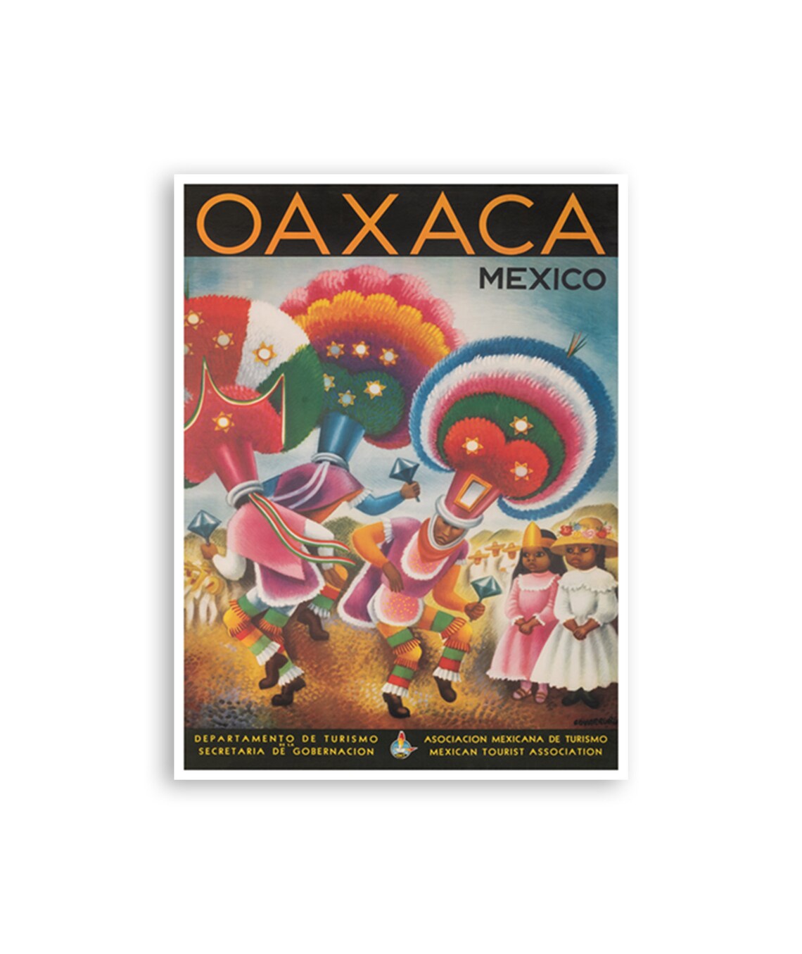 Oaxaca Mexico Feather Dancers Festival Vintage Travel Poster