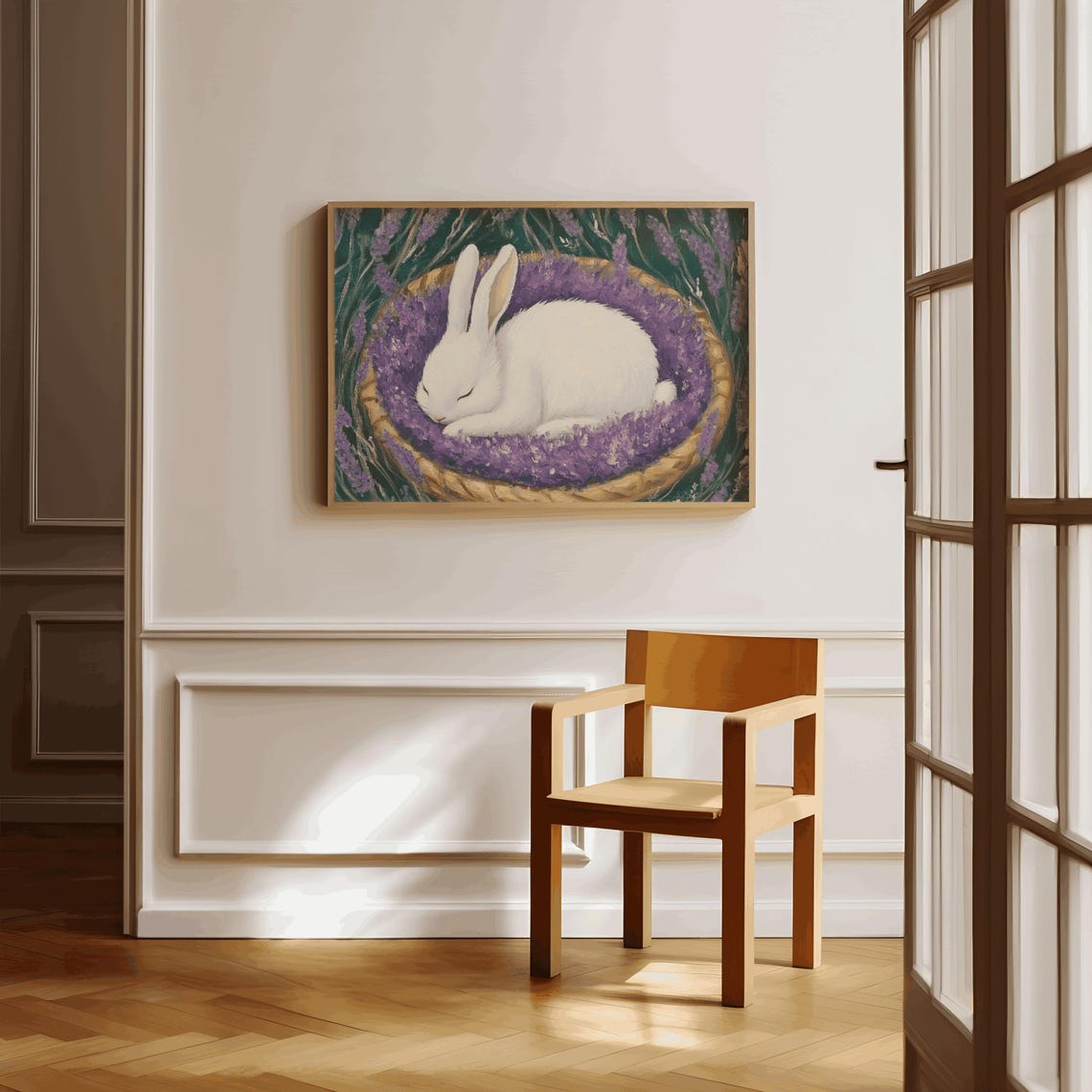 White Rabbit Sleeping Lavender Basket Cottagecore Farmhouse Poster - Image 3