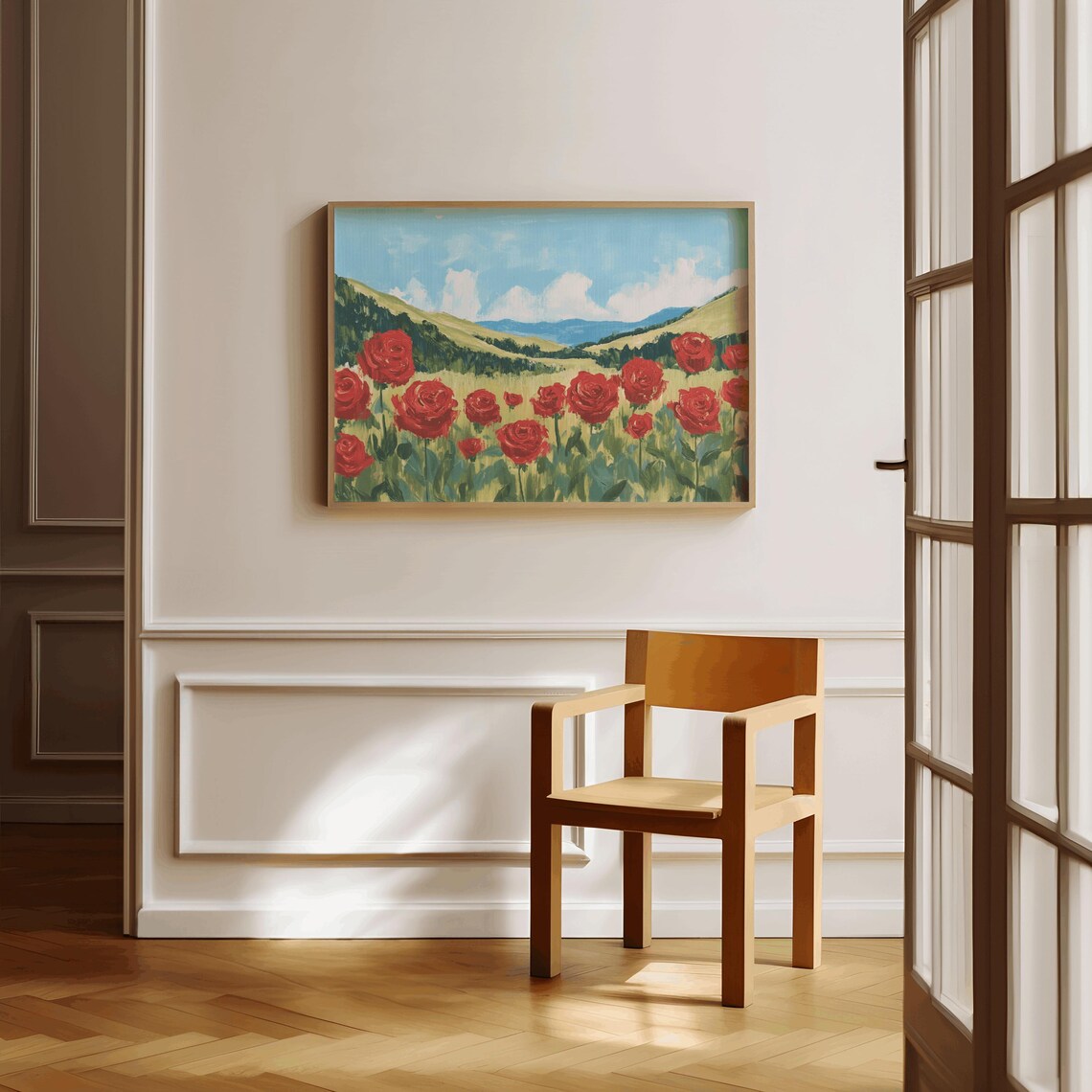 Red Rose Field Painting Rose Garden Blooms Landscape Art Poster - Image 2