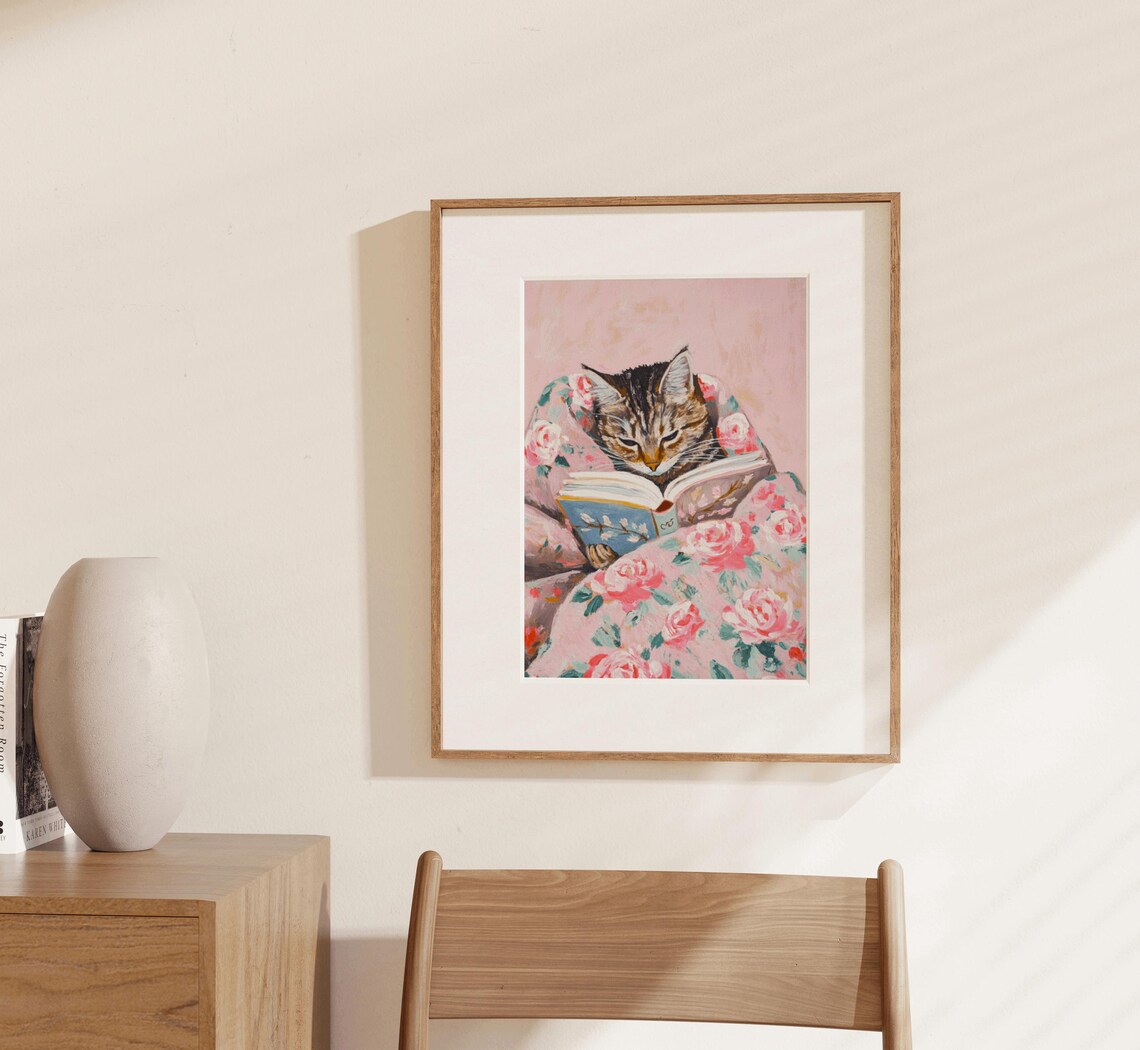 Tabby Cat Book Lover Art Print, Bookworm Decor - Image 3