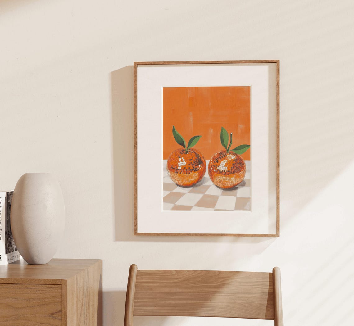 Disco Oranges Art Print Wall Art Poster Glam Disco Ball Oranges Preppy Trendy Fruit Kitchen Decor - Image 3