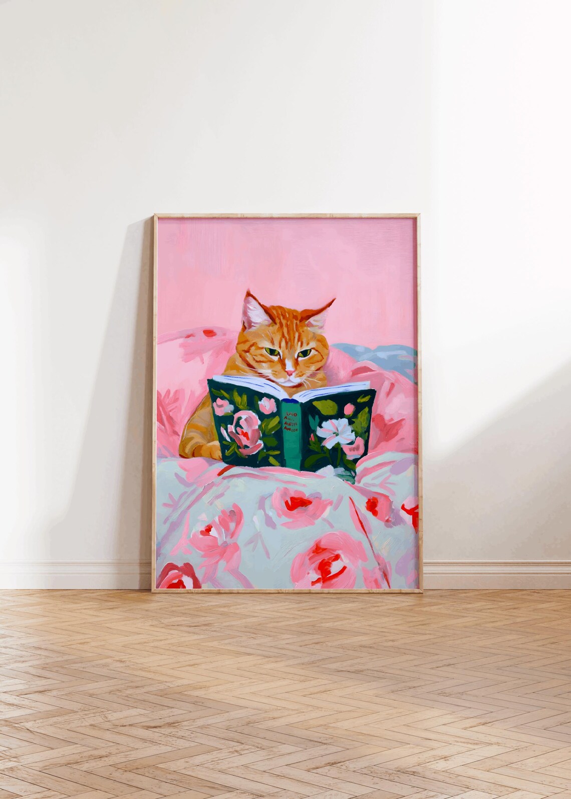 Ginger Cat Book Lover Art Print, Trendy Apartment Decor - Image 2