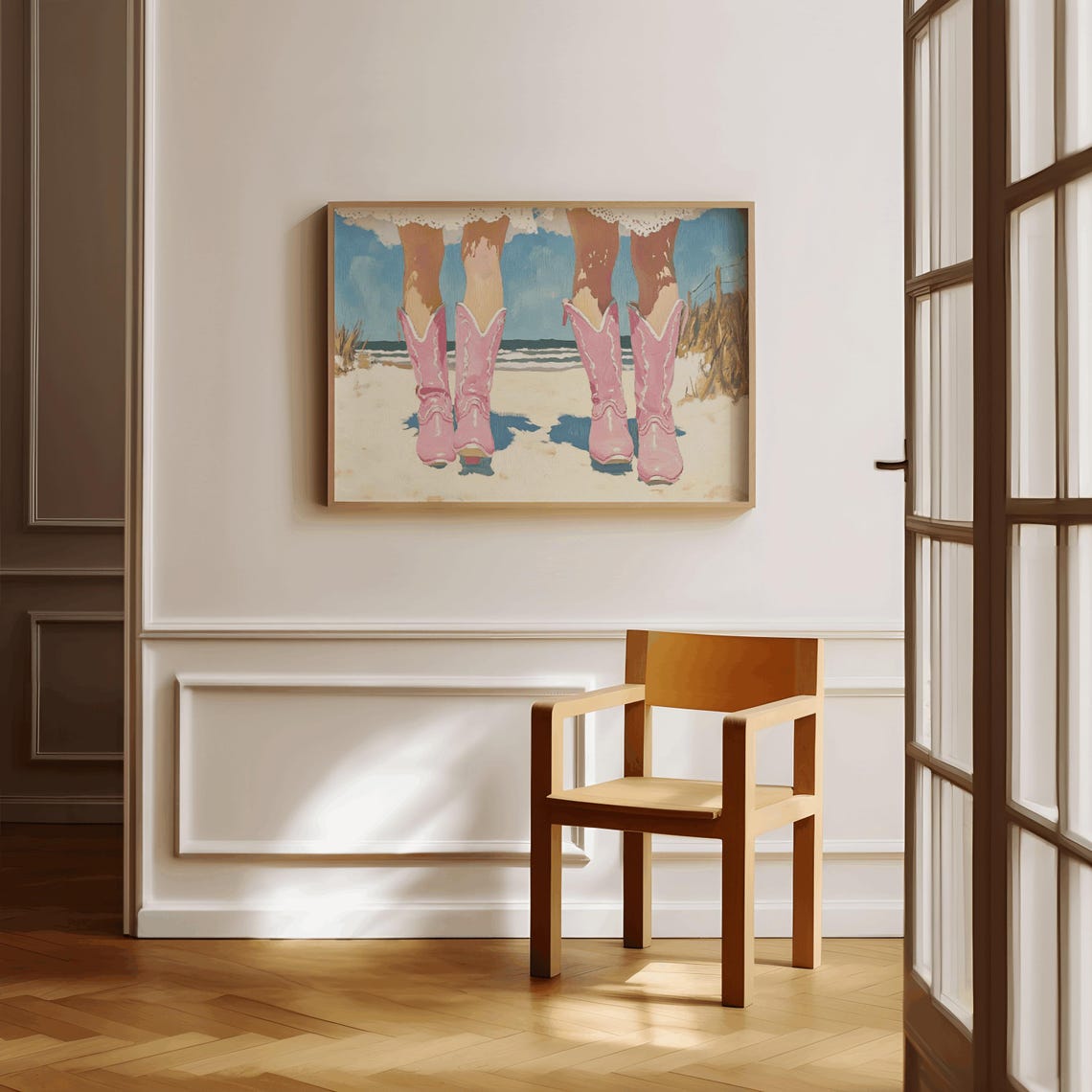 Three Cowgirls Pink Cowboy Boots Beach Ocean Summer Coastal Poster - Image 3