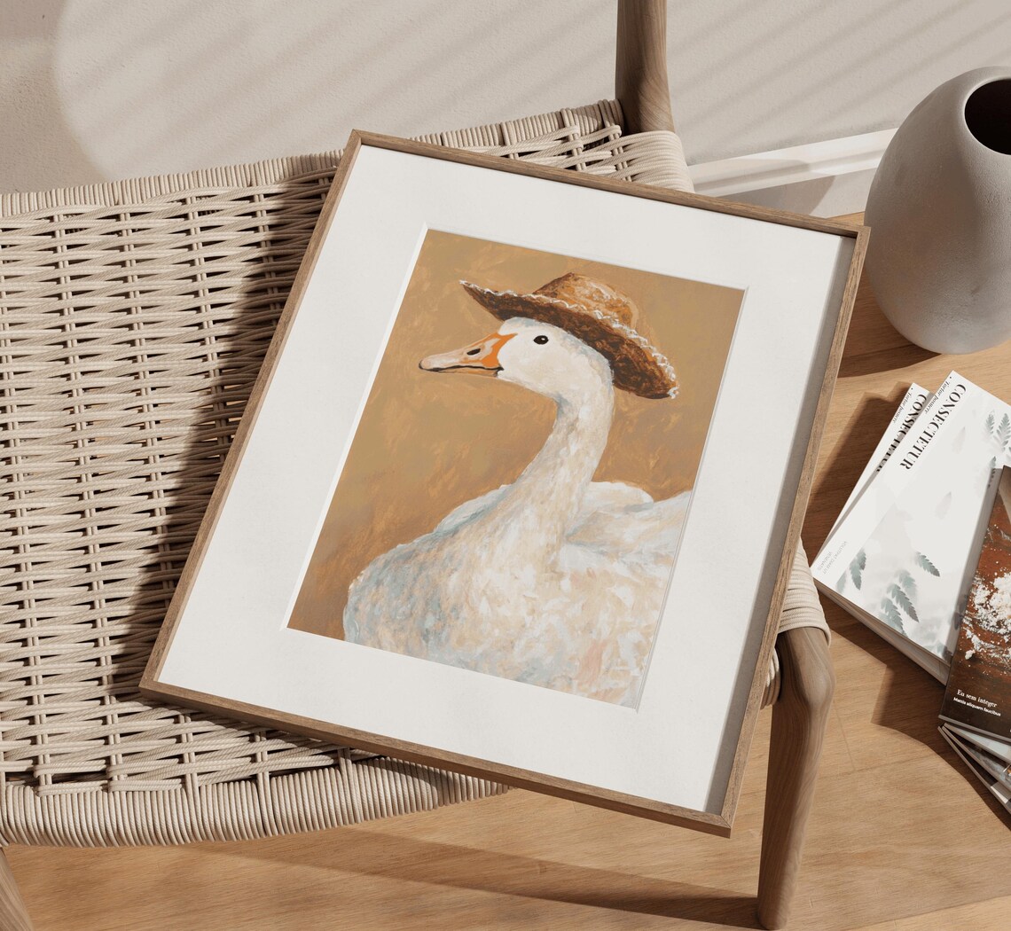 Silly Cowboy Goose Art Print, Western Nursery Decor